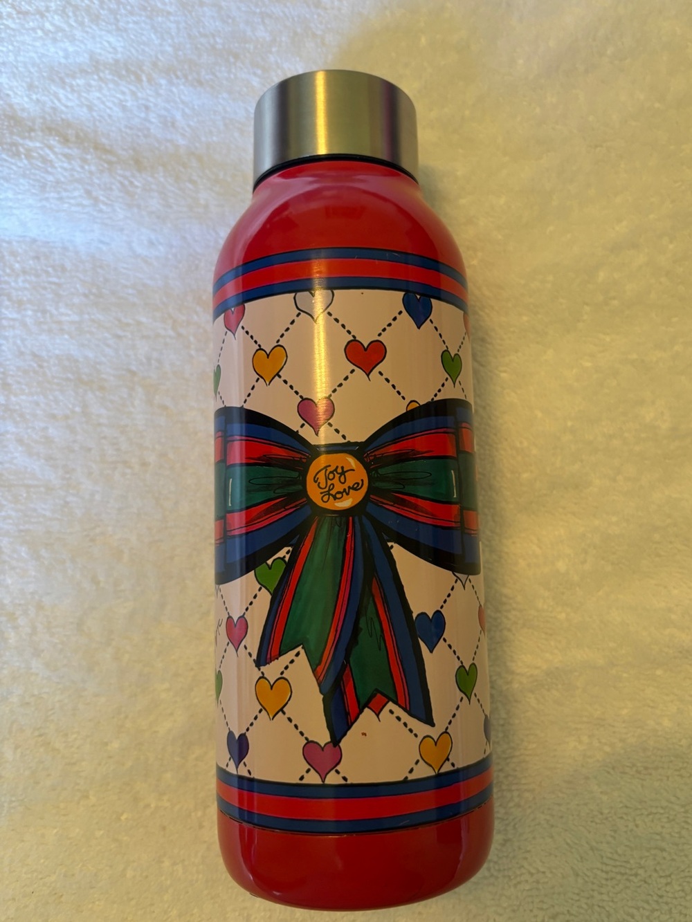 Brighton - Red, Heart Patterned Stainless Beverage Bottle. 16 Oz.